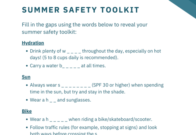 Summer Safety Toolkit Worksheet